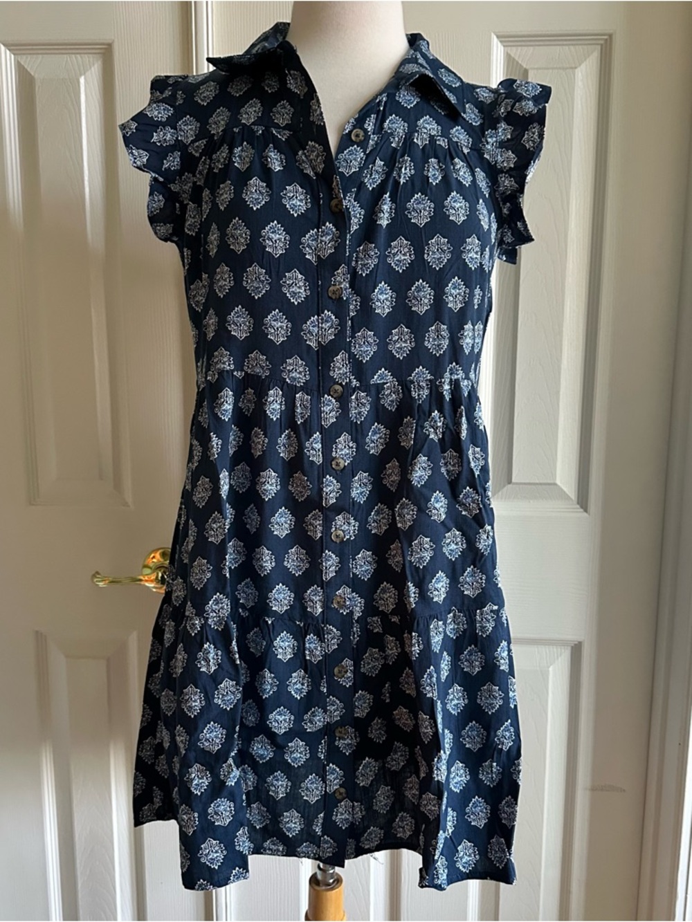 NWT Lucky Brand Navy Blue Button-Front Floral Print Dress